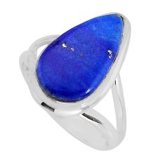 925 silver 6.83cts solitaire natural blue lapis lazuli pear ring size 8 y78259