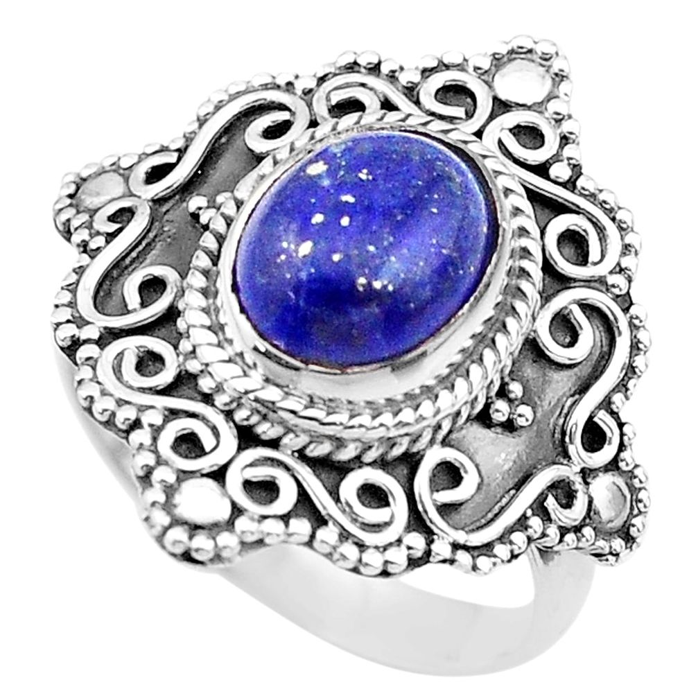 925 silver 4.51cts solitaire natural blue lapis lazuli ring size 8.5 t20090