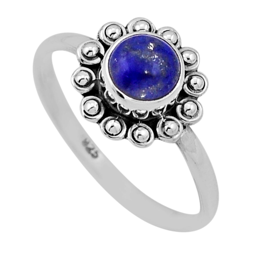 925 silver 1.09cts solitaire natural blue lapis lazuli round ring size 8 n47156