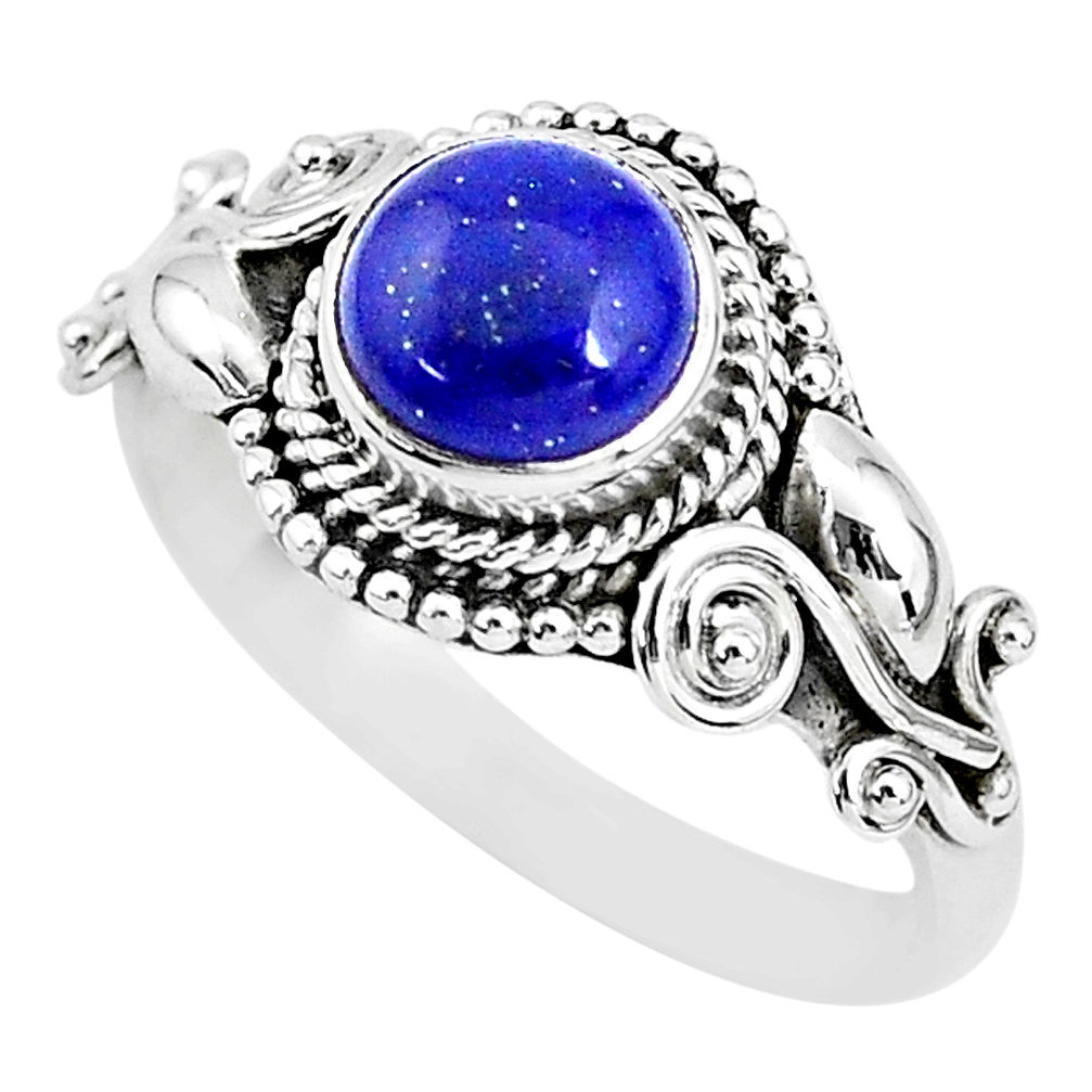 925 silver 2.41cts solitaire natural blue lapis lazuli round ring size 9 t3143