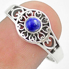 925 silver 0.61cts solitaire natural blue lapis lazuli round ring size 9 u23944