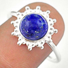 925 silver 2.98cts solitaire natural blue lapis lazuli round ring size 8.5 u9087