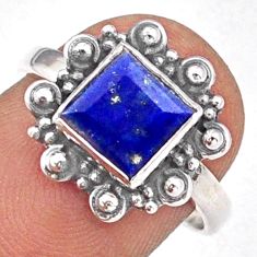 925 silver 2.18cts solitaire natural blue lapis lazuli square ring size 7 t93014
