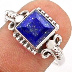 925 silver 2.44cts solitaire natural blue lapis lazuli square ring size 8 t79710