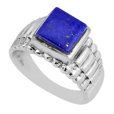 925 silver 3.16cts solitaire natural blue lapis lazuli square ring size 8 y50575