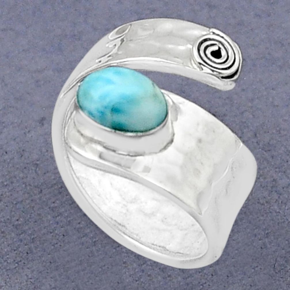 925 silver 1.90cts solitaire natural blue larimar adjustable ring size 6 u89423