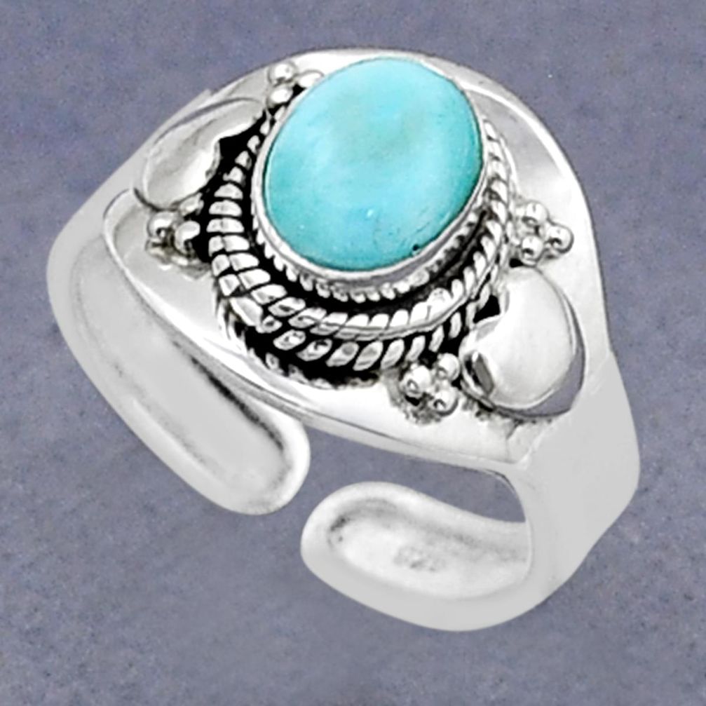 925 silver 1.98cts solitaire natural blue larimar adjustable ring size 7 u89436