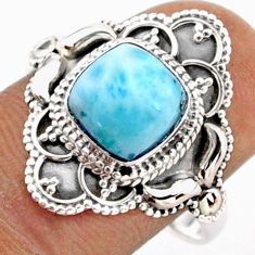 925 silver 3.19cts solitaire natural blue larimar cushion ring size 9 t81953