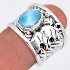 925 silver 2.81cts solitaire natural blue larimar elephant ring size 8 y3706