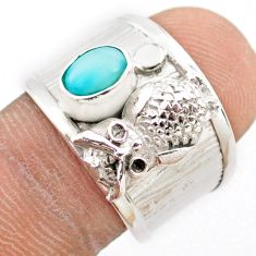 925 silver 1.37cts solitaire natural blue larimar oval owl ring size 8.5 t77117