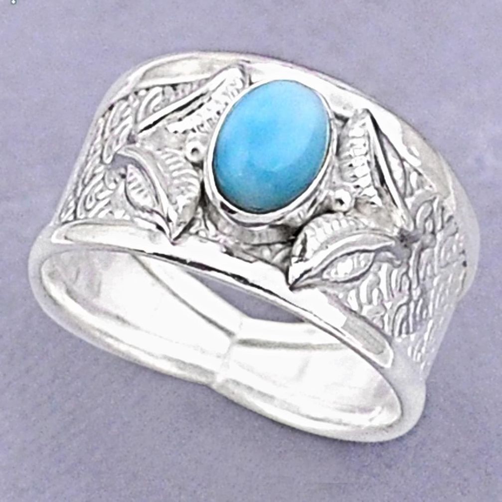 925 silver 1.48cts solitaire natural blue larimar oval ring size 8 t93623