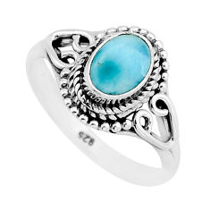 925 silver 1.46cts solitaire natural blue larimar oval ring size 6.5 y64215
