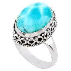 925 silver 6.83cts solitaire natural blue larimar oval shape ring size 6 t29465