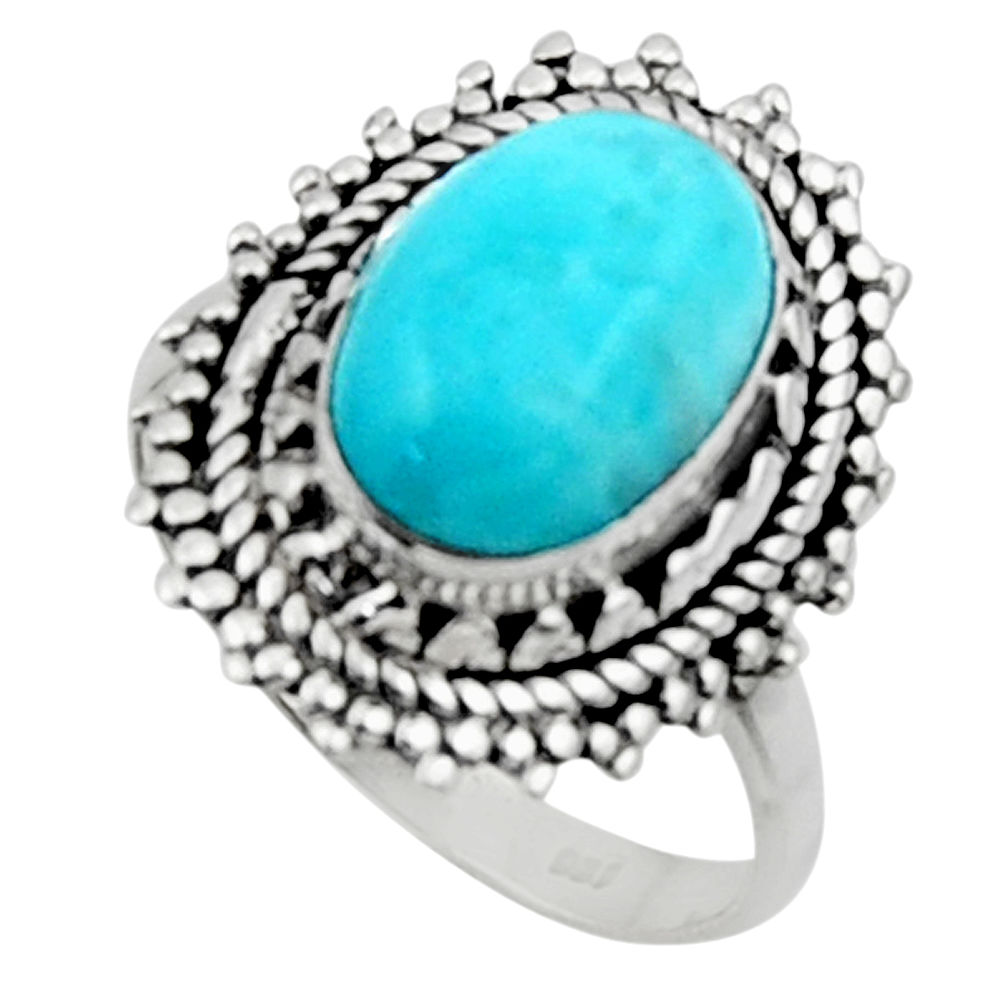 925 silver 4.51cts solitaire natural blue larimar oval shape ring size 7 r50147