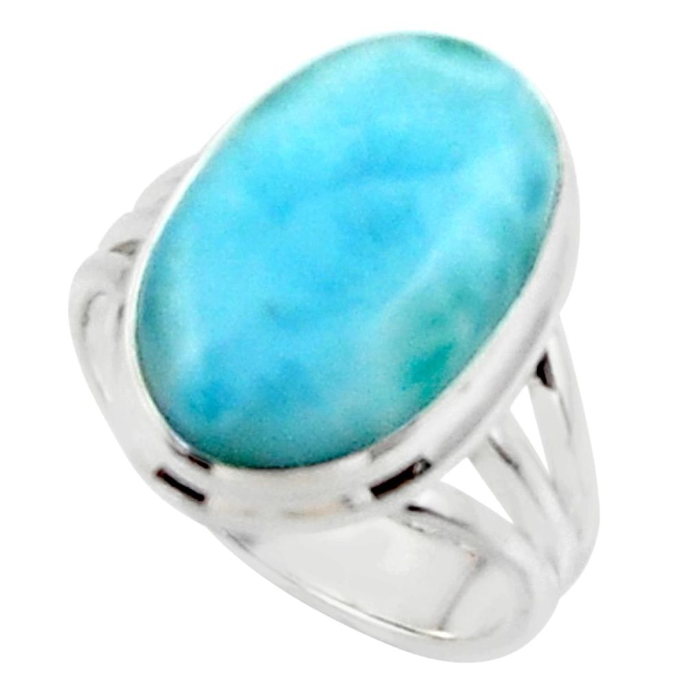 925 silver 12.07cts solitaire natural blue larimar oval shape ring size 7 r50268