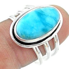 925 silver 7.04cts solitaire natural blue larimar oval shape ring size 8 t56366