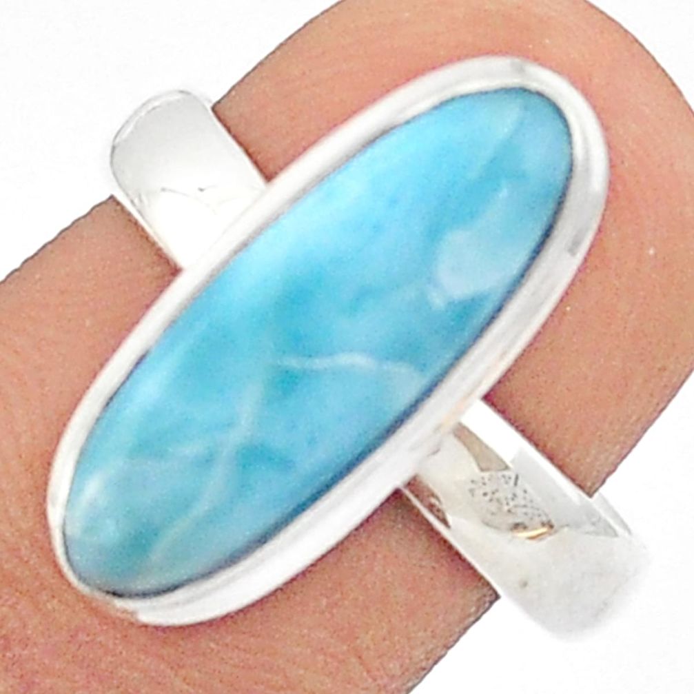 925 silver 6.04cts solitaire natural blue larimar oval shape ring size 8 u29993