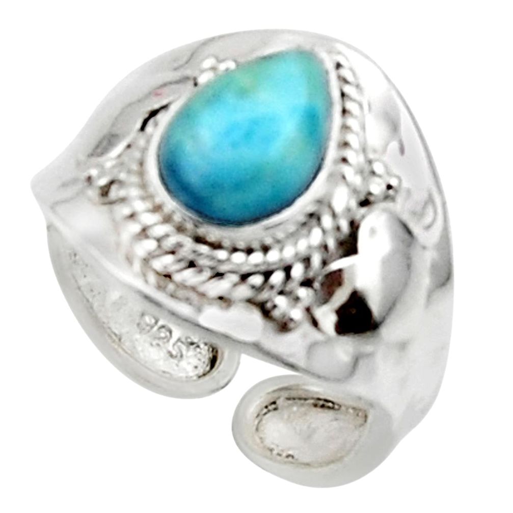 925 silver 2.56cts solitaire natural blue larimar pear ring size 7.5 r50135