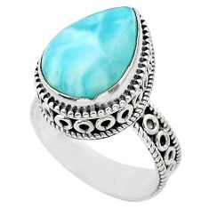 925 silver 6.80cts solitaire natural blue larimar pear ring size 6.5 t29483