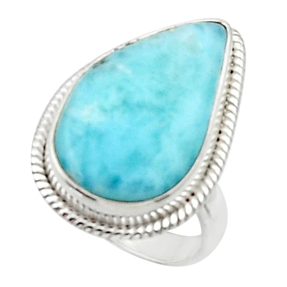 925 silver 13.66cts solitaire natural blue larimar pear shape ring size 6 r50253