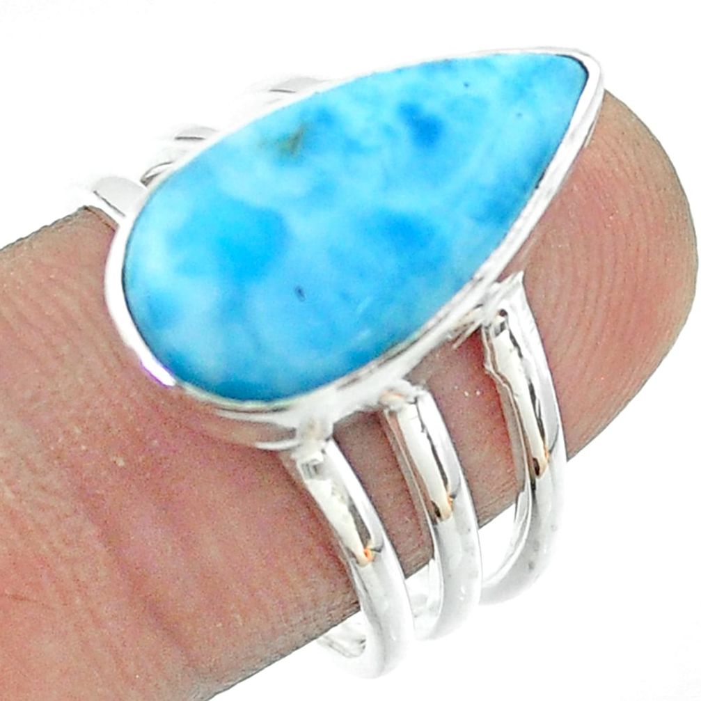 925 silver 7.00cts solitaire natural blue larimar pear shape ring size 8 t56375