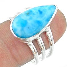 925 silver 7.00cts solitaire natural blue larimar pear shape ring size 8 t56375