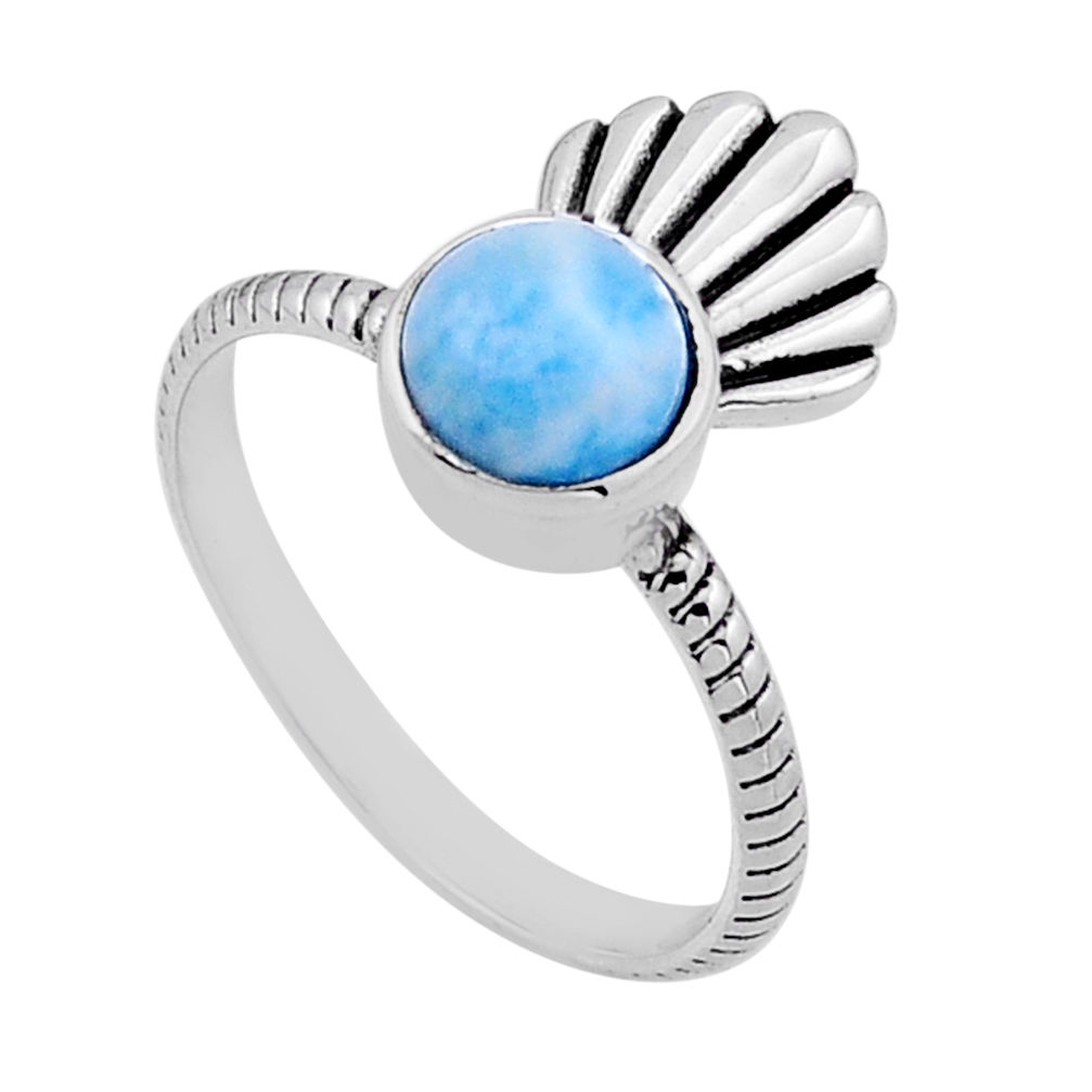 925 silver 2.49cts solitaire natural blue larimar round ring size 6.5 n49868