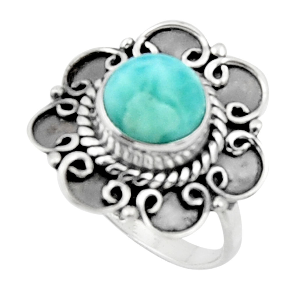 925 silver 3.32cts solitaire natural blue larimar round ring size 7 r50150
