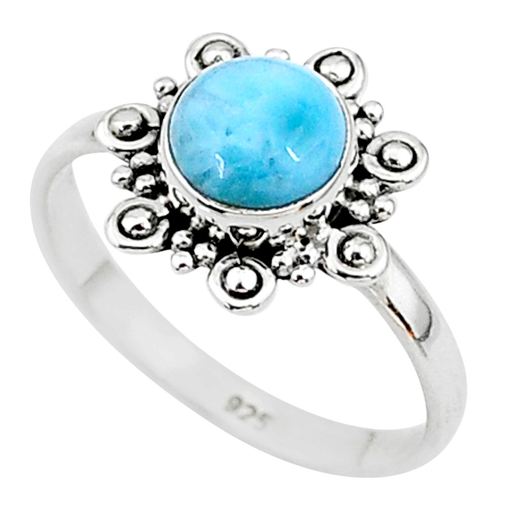 925 silver 2.11cts solitaire natural blue larimar round ring size 8 t11198