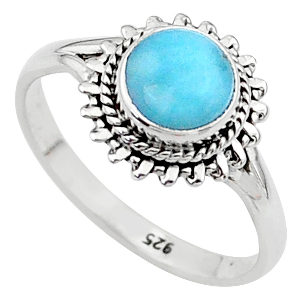 925 silver 2.54cts solitaire natural blue larimar round ring size 8 t11239