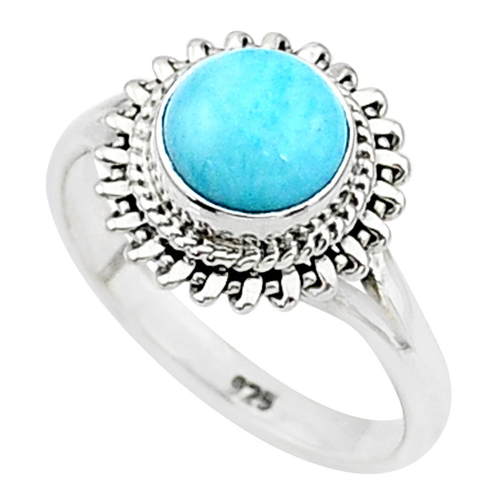 925 silver 2.42cts solitaire natural blue larimar round ring size 8 t4916