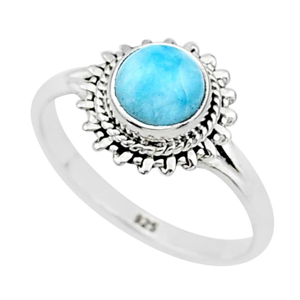 925 silver 2.42cts solitaire natural blue larimar round shape ring size 9 t4919