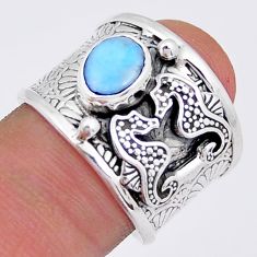 925 silver 1.55cts solitaire natural blue larimar seahorse ring size 7.5 y3703