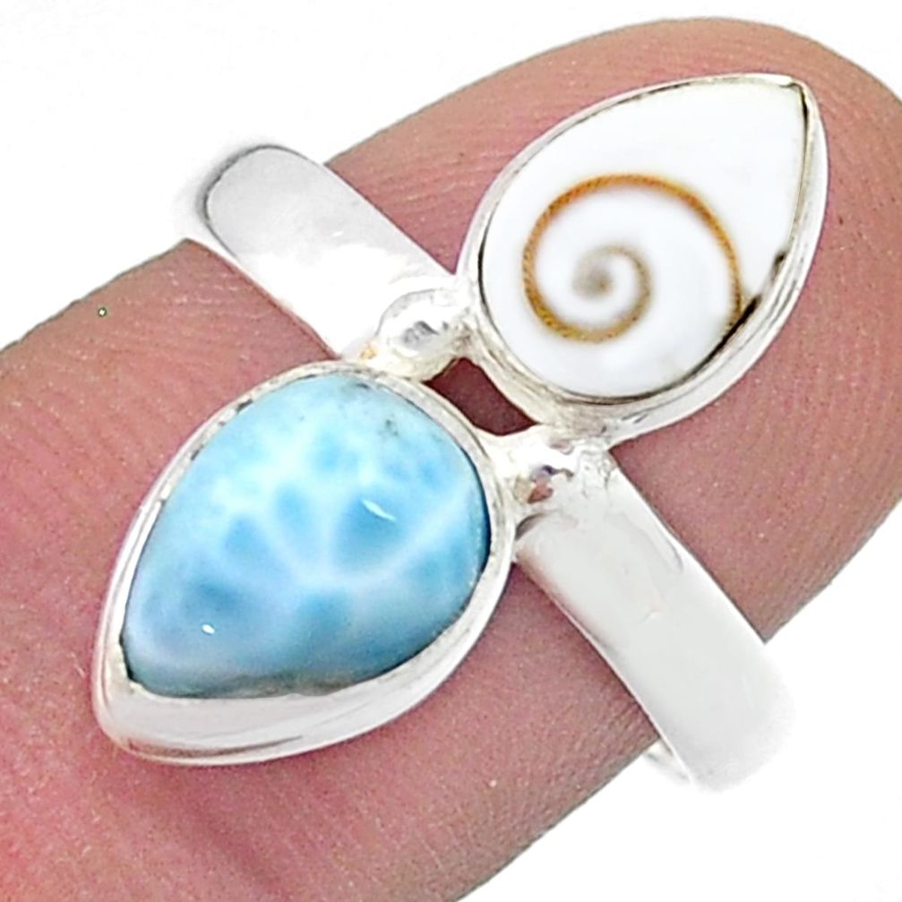 925 silver 5.04cts solitaire sea life natural blue larimar shiva eye ring size 9 u50375