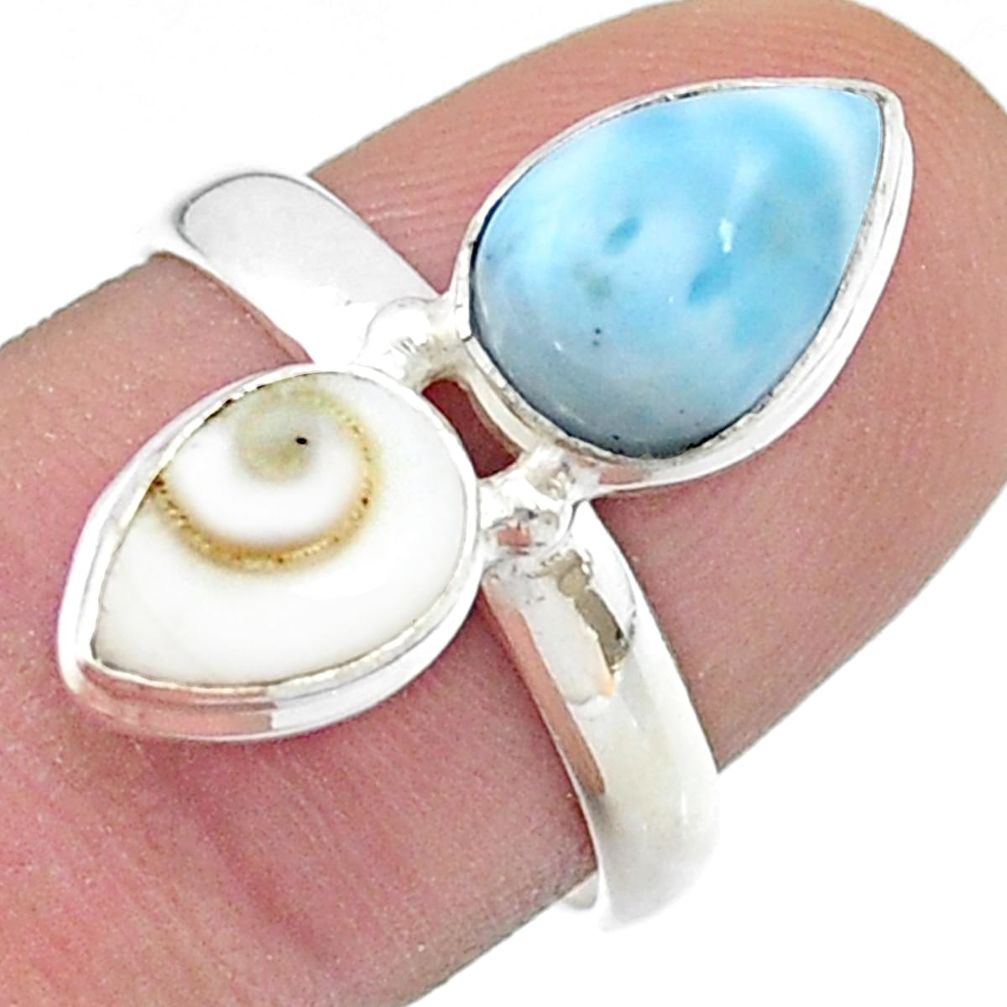 925 silver 5.05cts solitaire sea life natural blue larimar shiva eye ring size 7.5 u50373