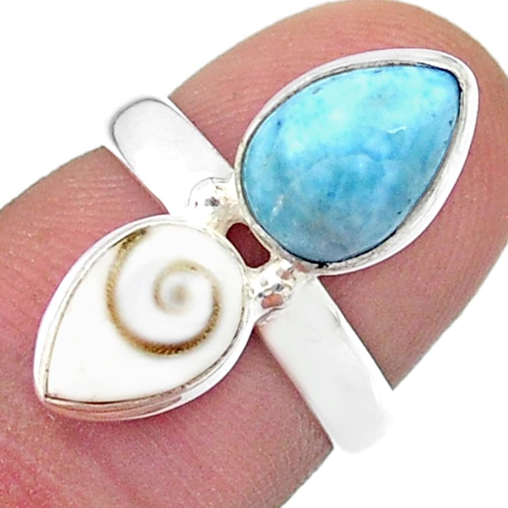 925 silver 4.43cts solitaire sea life natural blue larimar shiva eye ring size 5.5 u50380