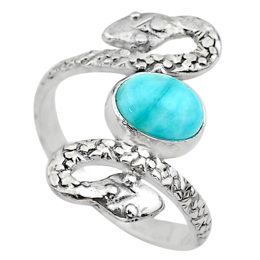 925 silver 3.13cts solitaire natural blue larimar snake ring size 10 t31923