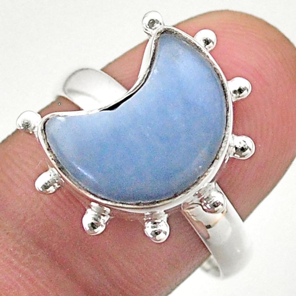 925 silver 5.38cts solitaire natural blue owyhee opal moon ring size 9 t47804