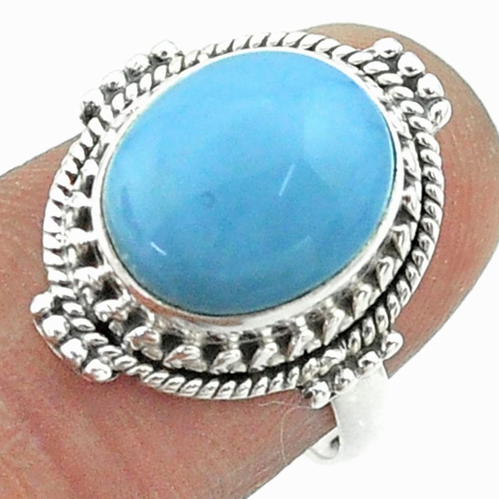 925 silver 5.10cts solitaire natural blue owyhee opal oval ring size 7 t55964