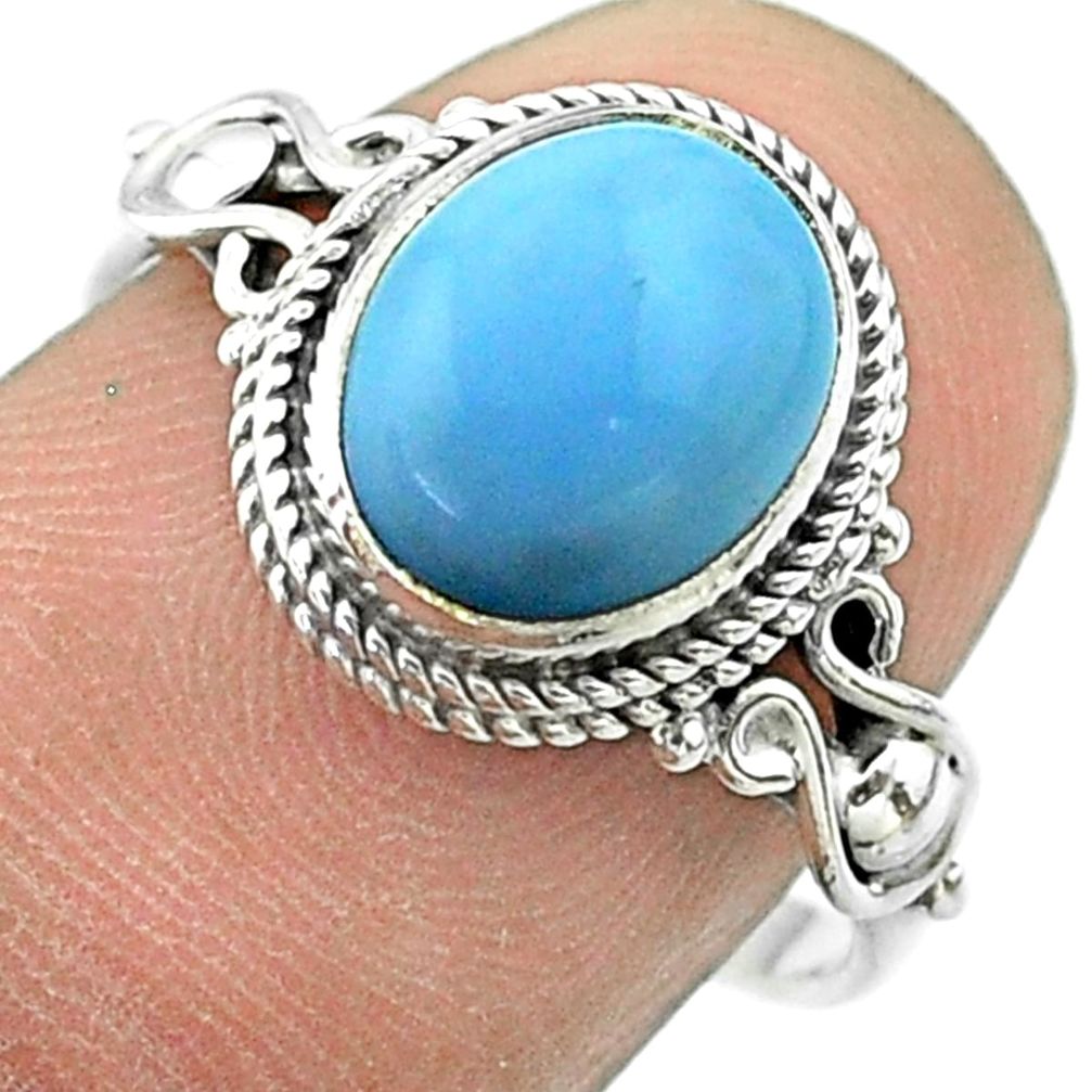 925 silver 3.91cts solitaire natural blue owyhee opal oval ring size 8 t57459