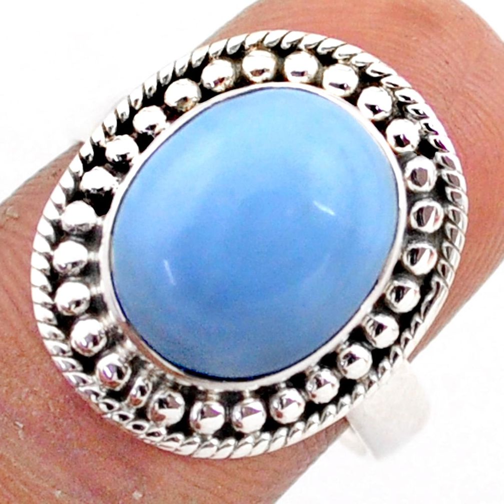 925 silver 5.53cts solitaire natural blue owyhee opal oval ring size 8 t80356