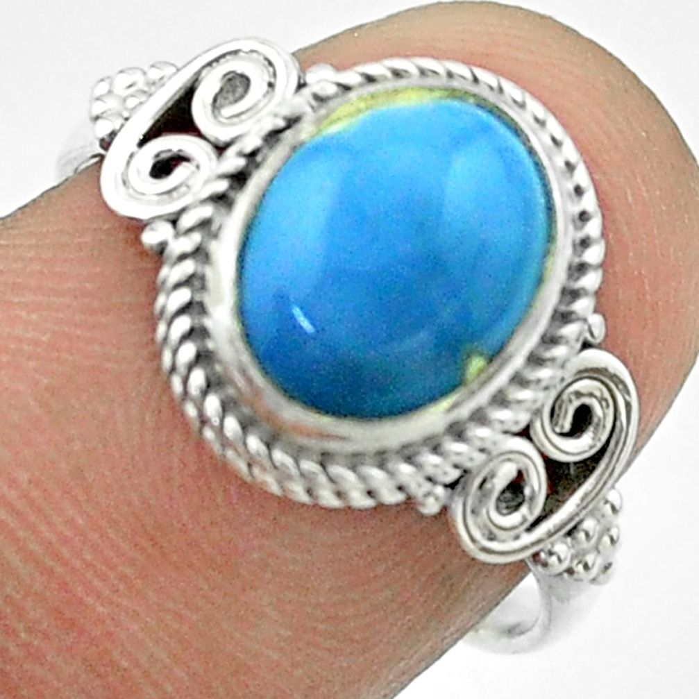 925 silver 3.99cts solitaire natural blue owyhee opal oval ring size 7.5 t57494