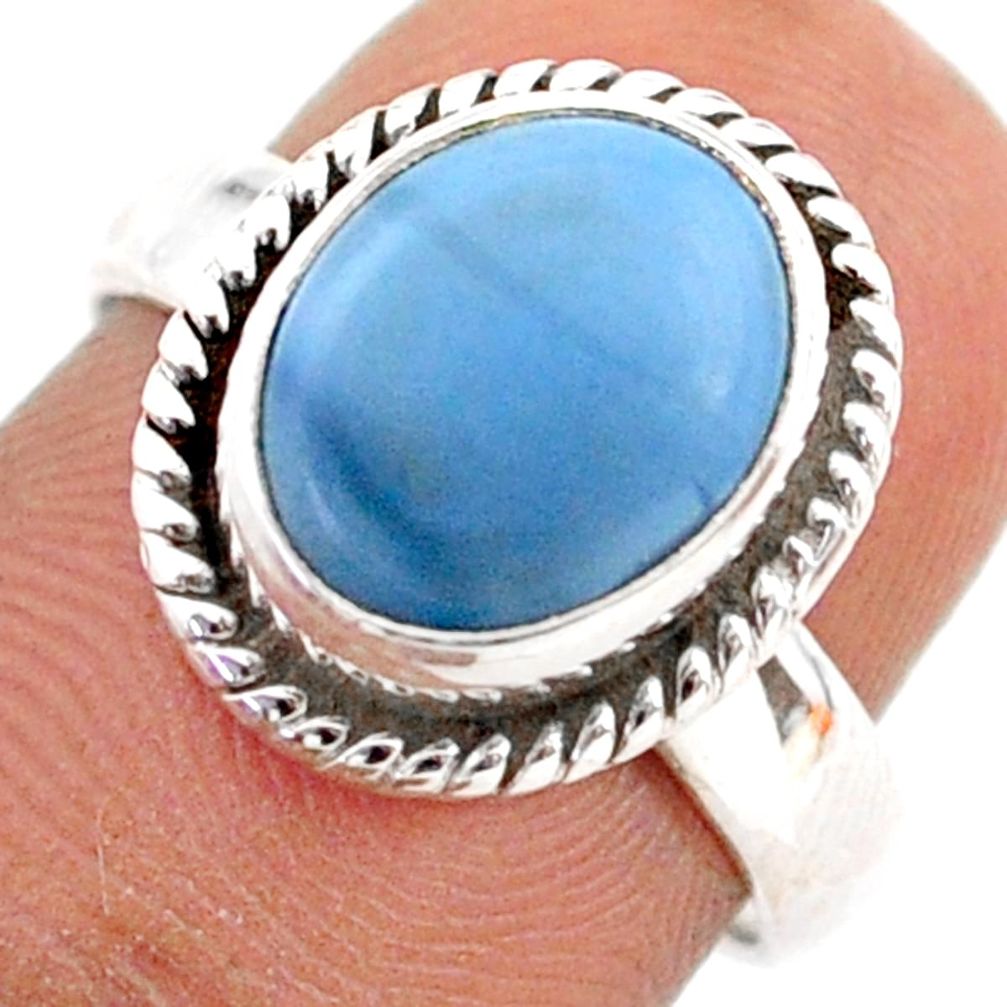 925 silver 4.82cts solitaire natural blue owyhee opal oval ring size 6.5 t80348