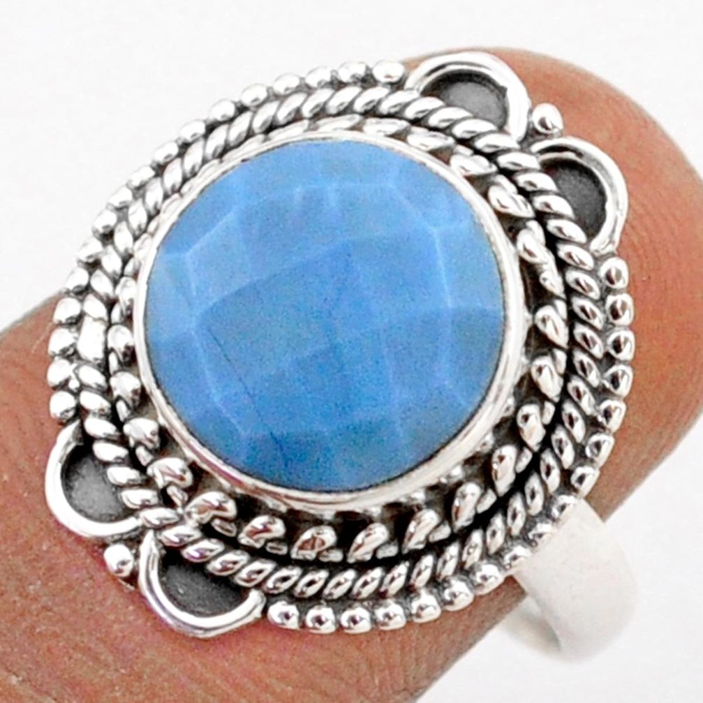 925 silver 5.08cts solitaire natural blue owyhee opal round ring size 8 t80340