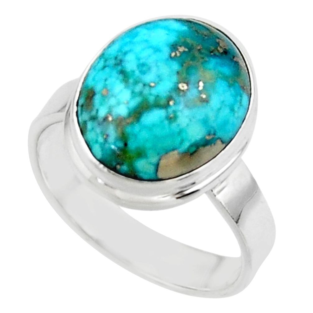 925 silver solitaire natural blue persian turquoise pyrite ring size 8.5 r49206