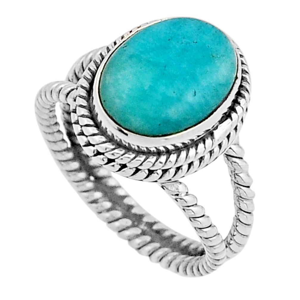 925 silver 4.35cts solitaire natural blue peruvian amazonite ring size 6 n2253