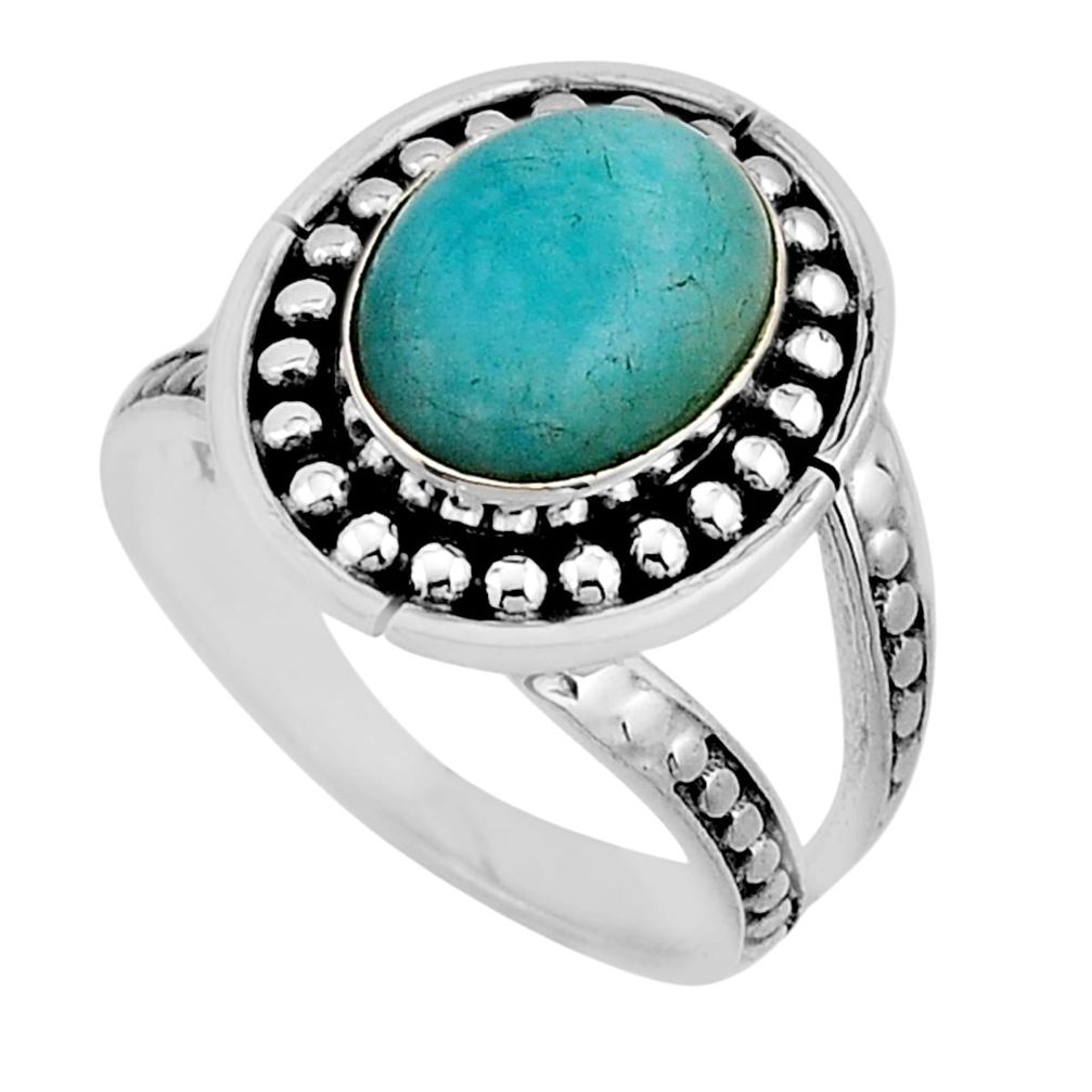 925 silver 4.72cts solitaire natural blue peruvian amazonite ring size 8 n2249