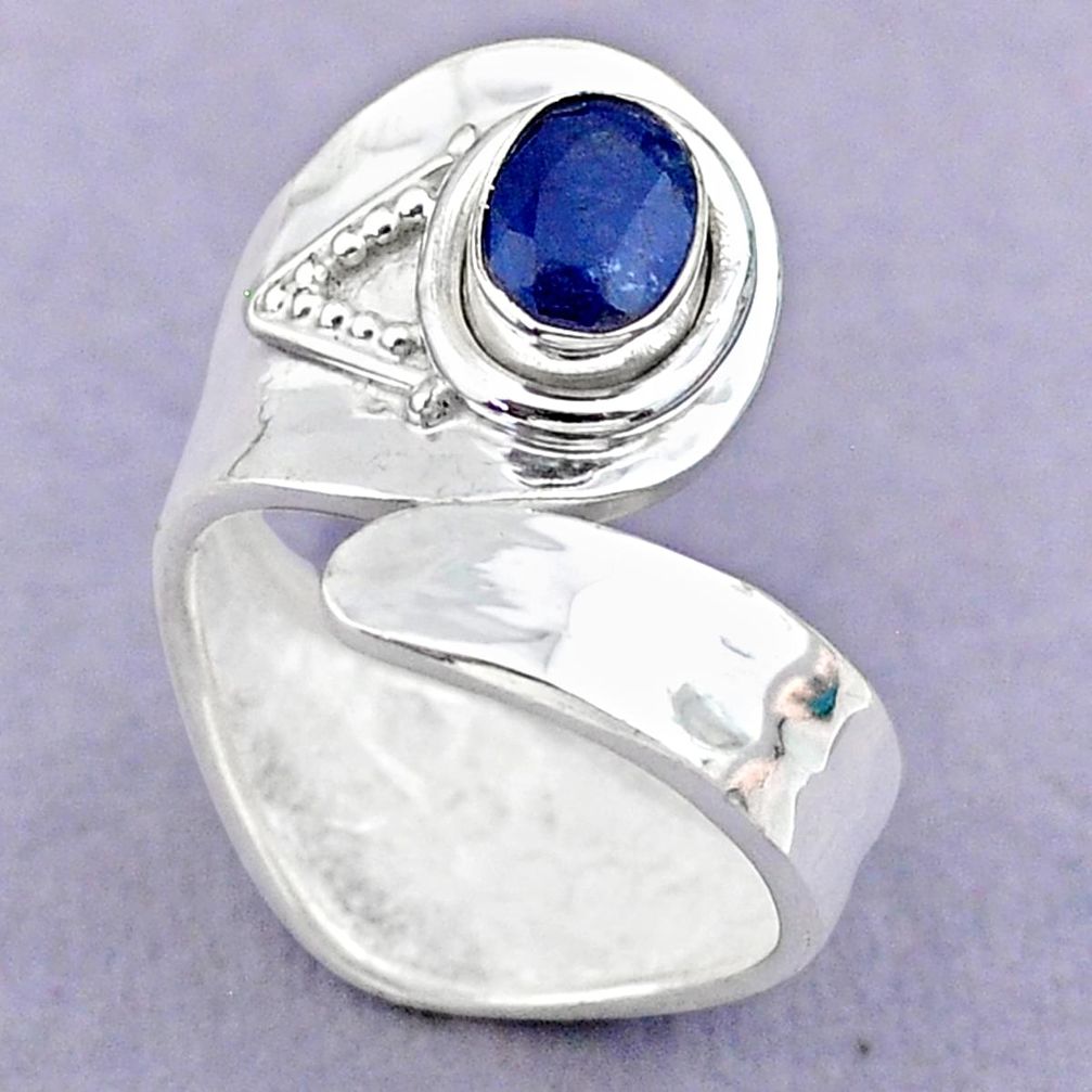 925 silver 1.56cts solitaire natural blue sapphire adjustable ring size 7 t32159