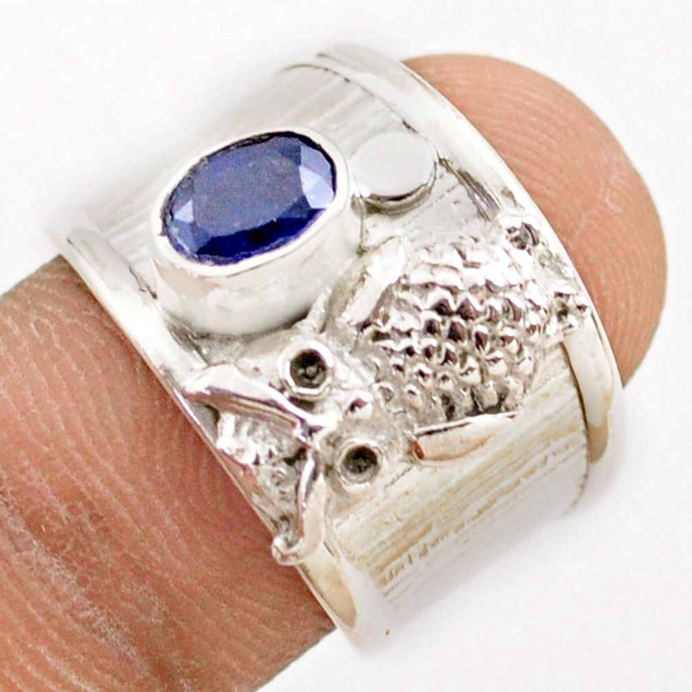 925 silver 1.37cts solitaire natural blue sapphire oval owl ring size 7.5 t77114