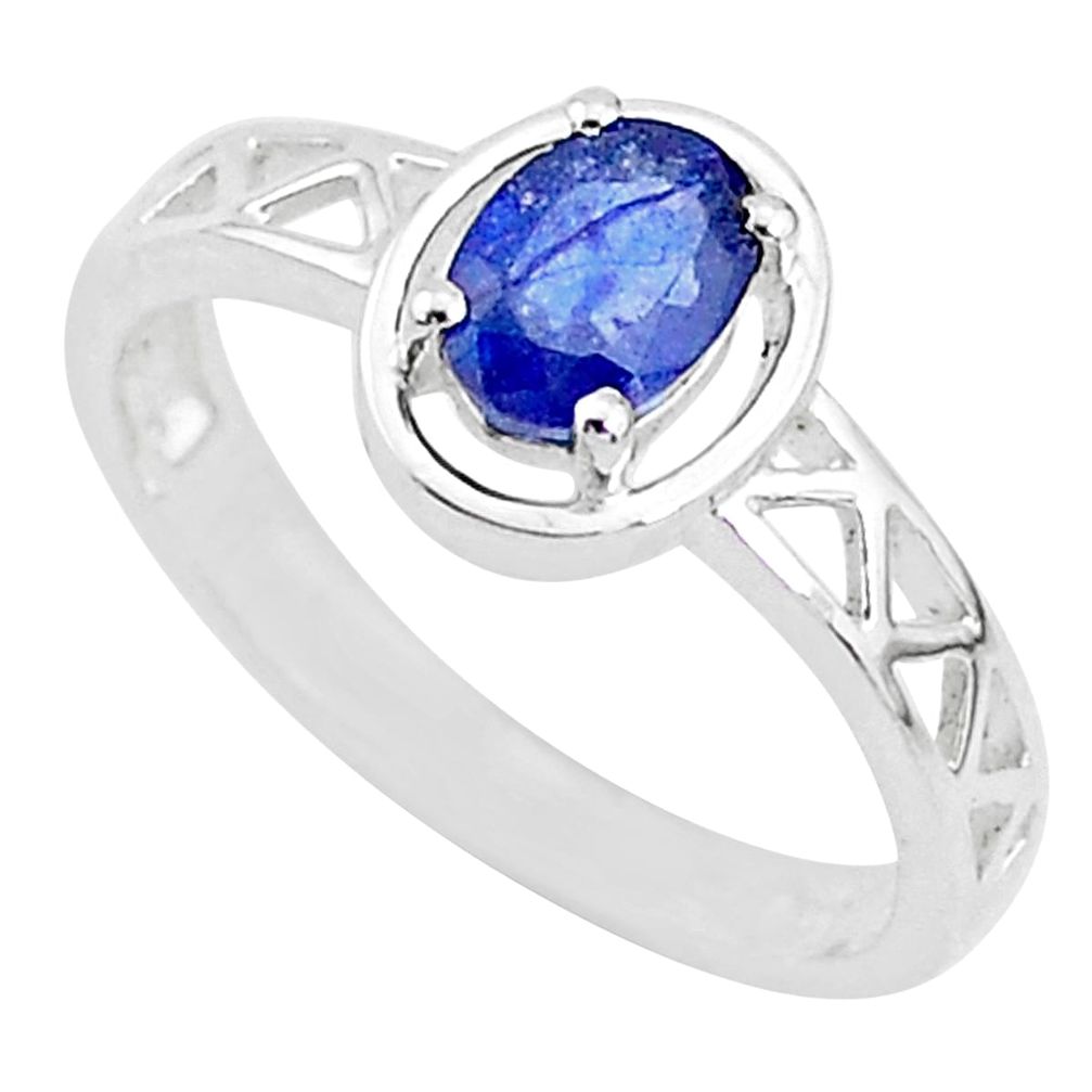 925 silver 1.53cts solitaire natural blue sapphire oval ring size 8.5 t5210